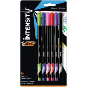 BIC Intensity Fineliner Felt Pen, Fine Point (0.4 mm), Assorted Colors, 6-Count
